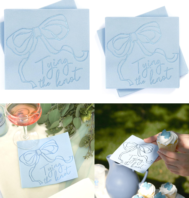 ForYourParty.com Tying the Knot with Bow Blue Party Napkins, Pack of 20, 5 inch Paper Napkins