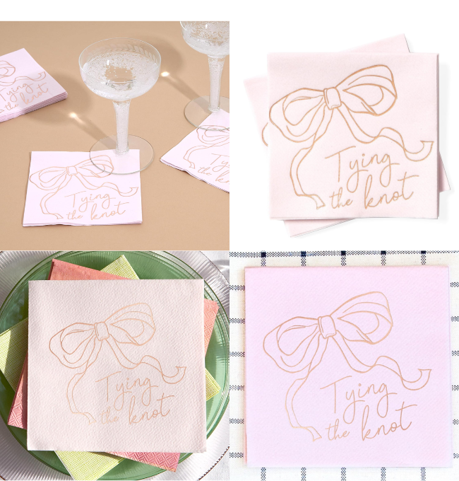 Tying the Knot with Bow Pink Party Napkins, Pack of 20, 5 inch Paper Napkins