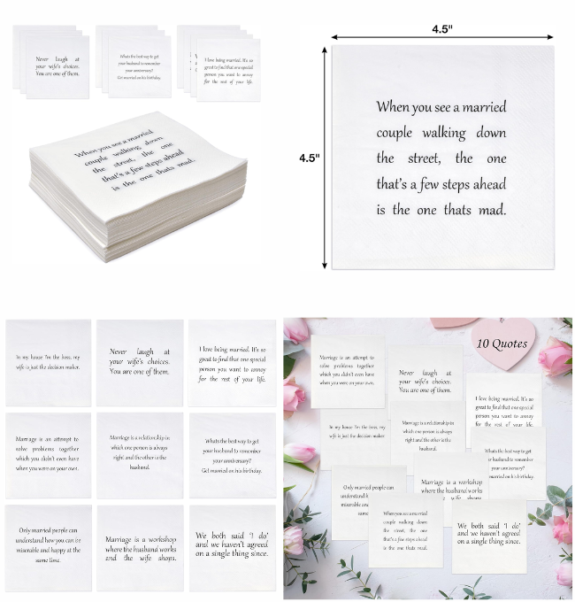 Gift Boutique 100 Marriage Quotes Cocktail Beverage Napkins Disposable Paper Funny Dessert Napkin for Anniversary Wedding Bar Tableware Party Supplies