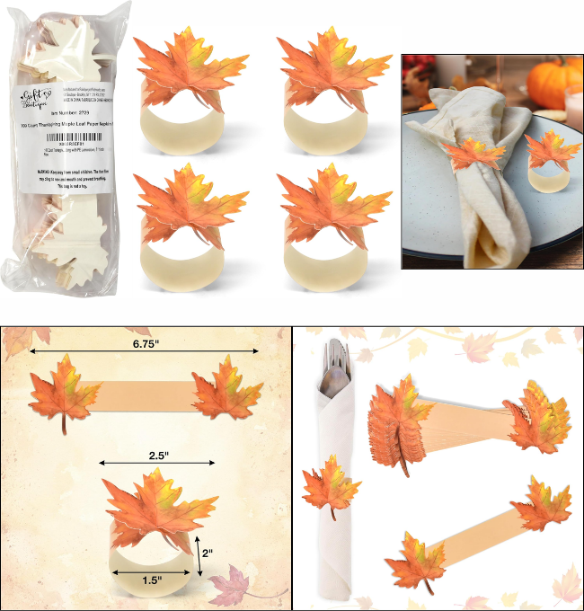 Gift Boutique 100 Pieces Thanksgiving Paper Rings Harvest Maple Leaves Napkin Ring Holders Fall Band for Autumn Home Kitchen Dining Table Holiday Dinner Wedding Party Supplies Table Decorations