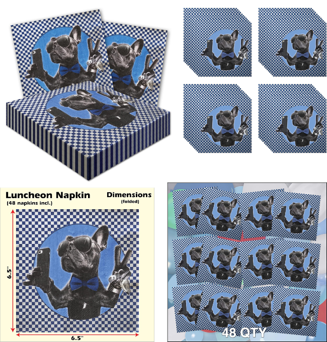 Havercamp Cool Bulldog Luncheon Napkins (48 pcs.)! Beautifully Printed, 6.5 inch square, folded) Paper Napkins. Coordinates with Cool Bulldog & 16 Blue Collection items in the Havercamp Store!