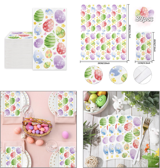 JarThenaAMCS Easter Guest Napkins Watercolor Eggs 3 Ply Disposable Paper Napkins Colorful Dinner Hand Towel Napkins for Spring Holiday Party Table Decor, 80Pcs