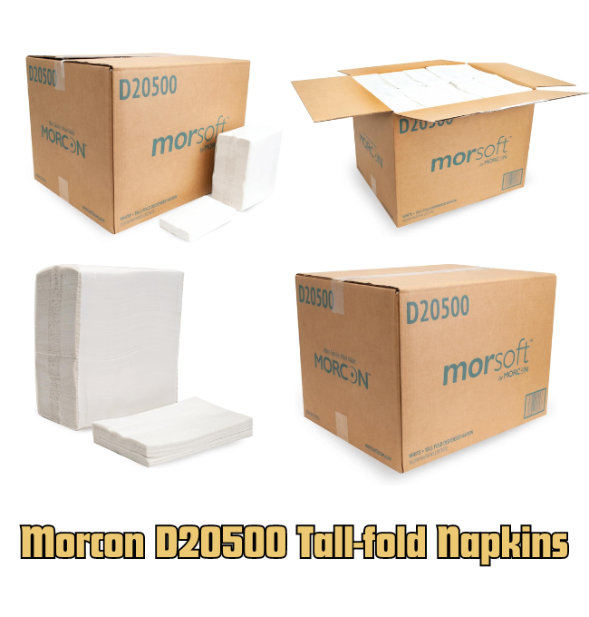 Morcon D20500 Tall-Fold Napkins 1-Ply 7 x 13 1/2 White 500/Pack 20 Packs/Carton