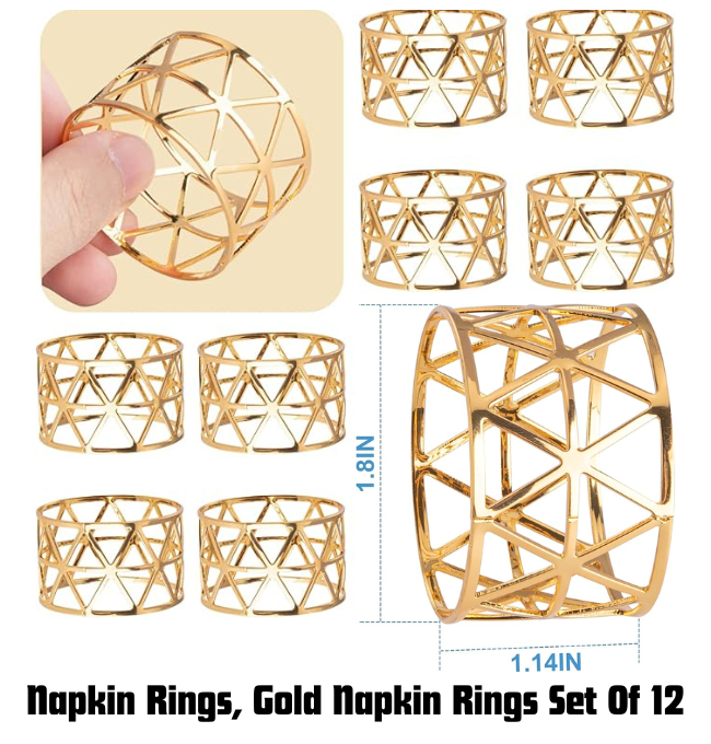 12PCS – Napkin Rings, Gold Napkin Rings Set of 12, Holiday Napkin Holders for Dining, Anniversary, Birthday, Romantic Candlelight Dinner, Holiday, Party of Table Setting, Wedding Table Decoration