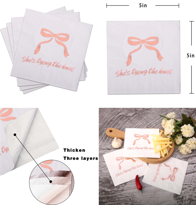 Pandecor 50pcs 3 Layers She's Tying The Knot Bridal Shower Party Supplies,5 x 5 In Paper Napkins, Pink Bow Bachelorette Themed Party Decorations (pink bow)