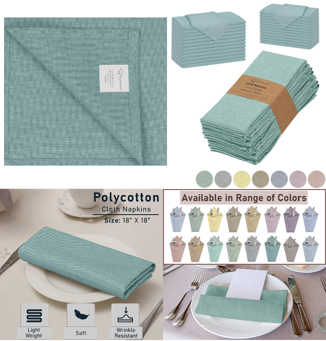 Ruvanti Cloth Napkins Set of 12, 18x18 Reusable Napkins Cloth Washable, Soft & Durable Table Napkins, Poly Cotton Fabric Dinner Napkins for Parties, Christmas, Thanksgiving, Weddings - Teal