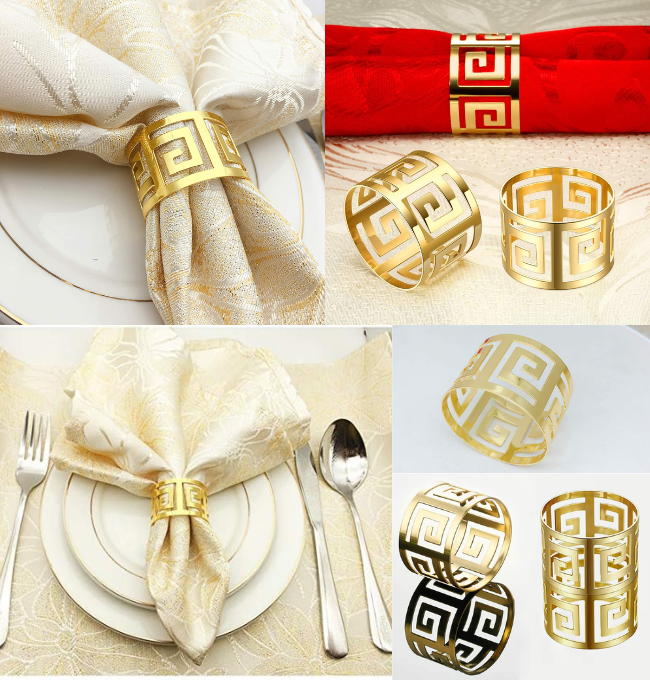 SHIONSON Set of 6 Napkin Rings for Dinning Table Setting- Napkin Holder Rings for Holiday Party, Home Kitchen for Casual or Formal Occasion,Wedding Party Dinner Table Decoration (Gold)…