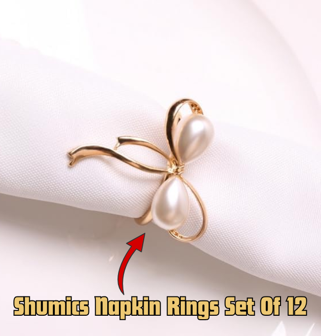 Shumics Napkin Rings Set of 12, Pearl Napkin Rings Buckles for Table Decor, Gold Napkin Ring Daily Use, Christmas, Wedding, Dinner, Party, Banquet