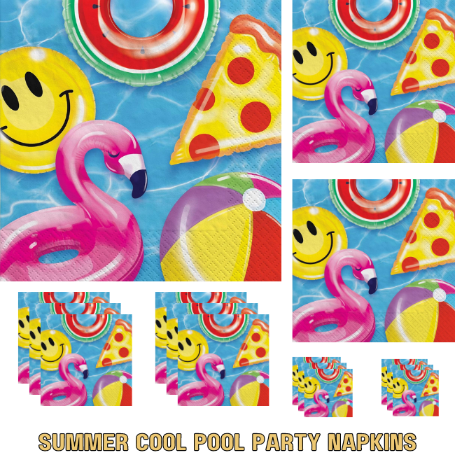 Summer Cool Pool Party Napkins - 80 Count 2-Ply Lunch Napkins - Pool Float Design