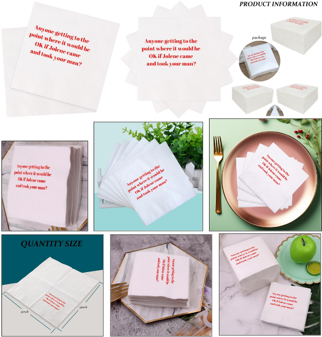 VOWFOO Funny Cocktail Napkins 100Pcs Funny Quotes Saying Disposable Paper Party Napkins 4.5 x 4.5 Two-ply (Anyone Getting to the Point Where It Would Be OK If Jolene Came and Took Your Man Napkins)