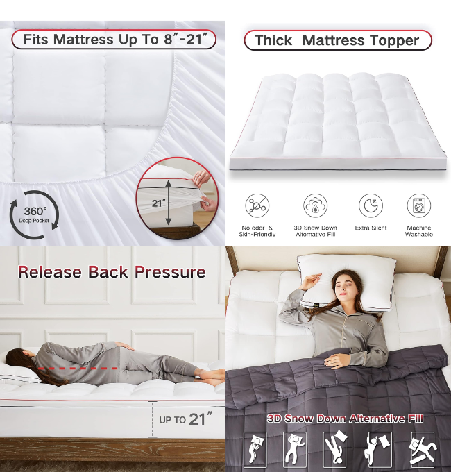 Homemate Mattress Pad Topper Super Queen - Cooling Pillow Top Quilted Fitted Mattress Pad Cover for Hot Sleepers - Mattress Pad Cover Plush Bed Topper Down Alternative Soft Mattress Protector for Back