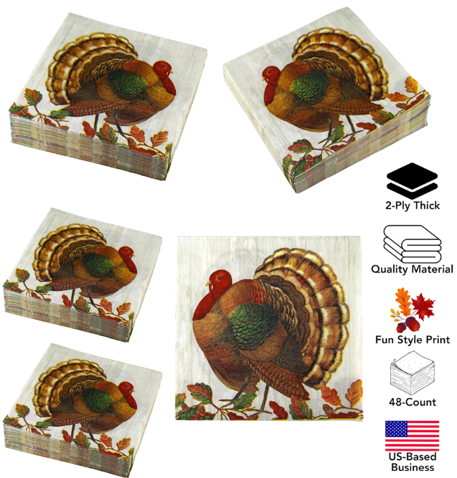 Iconikal Disposable Paper Thanksgiving Party Napkins, Harvest Turkey, Dinner Size, 75-Count