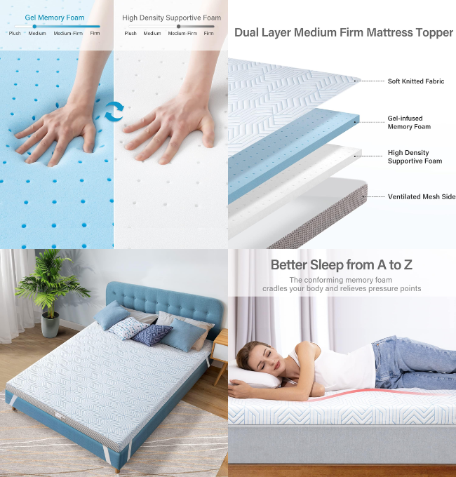 BedStory Firm Mattress Topper Queen 3 Inch, High-Density Memory Foam Provides Extra Lumbar Support, Enhanced Lower Back Relief, Firm & Supportive Cooling Gel Foam for Pressure Relief, 30 Days Trial