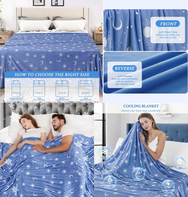 Cooling Blanket Queen Size (90"x90") - Cooling Picnic Outdoor Blue Throw Blankets for Hot Sleepers - Lightweight Summer Cold Blanket Home Decor Dorm Room Essentials stuff for Girls Boys - Dark Blue