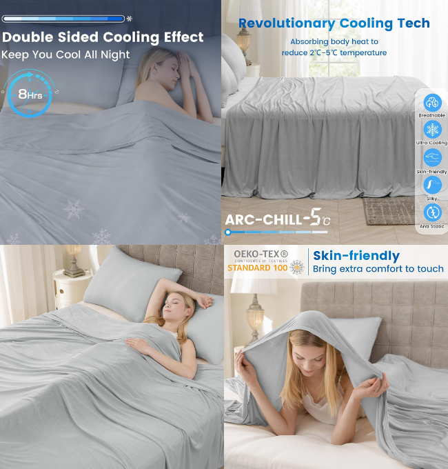 Syalife Cooling Blanket for Hot Sleepers, Summer Blanket with Japanese Q-Max>0.5 Arc-Chill Cooling Fiber, Double sided Ultra-Cool Lightweight Blanket (Grey, 50