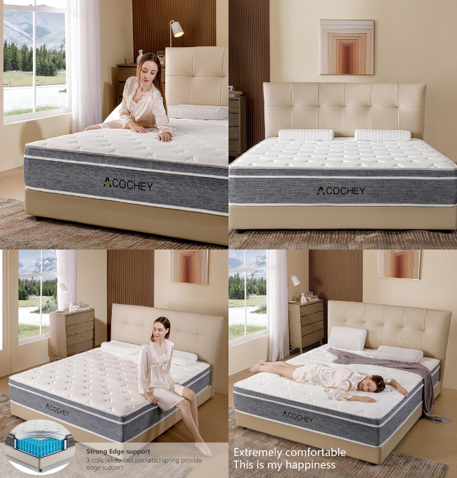 Acochey King Mattress in a Box,10 Inch King Mattresses,Gel Memory Foam Medium Firm Grey Hyrid Mattress,Quality Comfort and Adaptive Support Breathable Cooling King Mattress,CertiPUR-US.