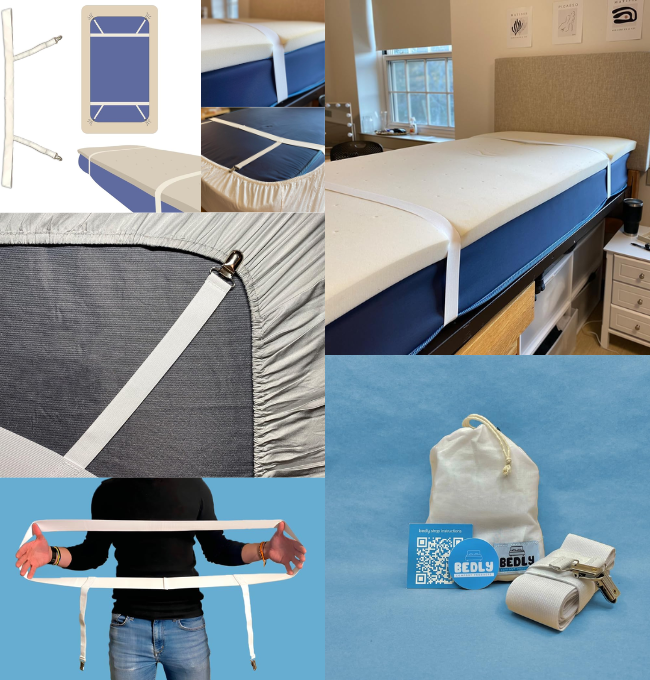 Bedly Straps/College Dorm Essential/Bed Straps That Hold Mattress Pad in Place/Sheet Fastener/Multipurpose Strap w/Clips