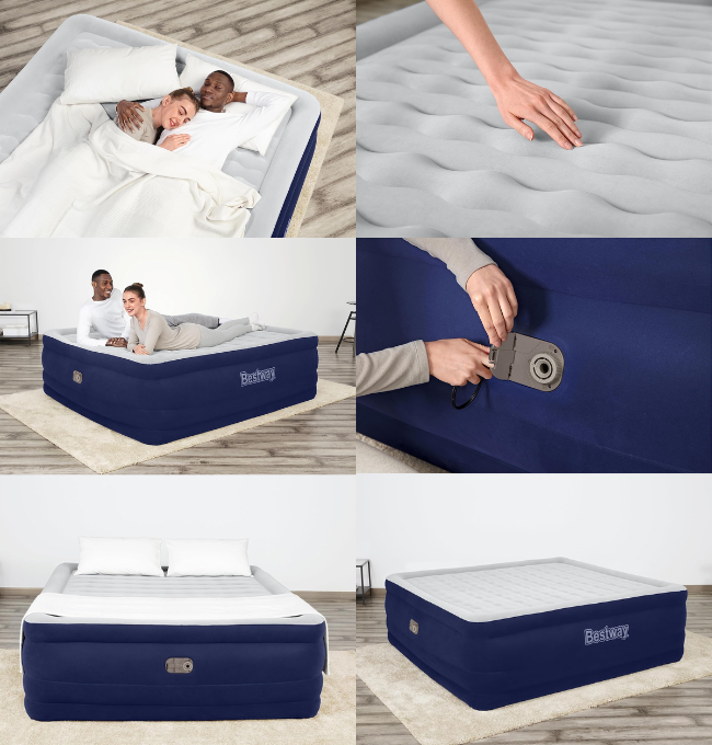 Bestway Tritech Air Mattress King Raised 24" with Built-in AC Pump, Navy
