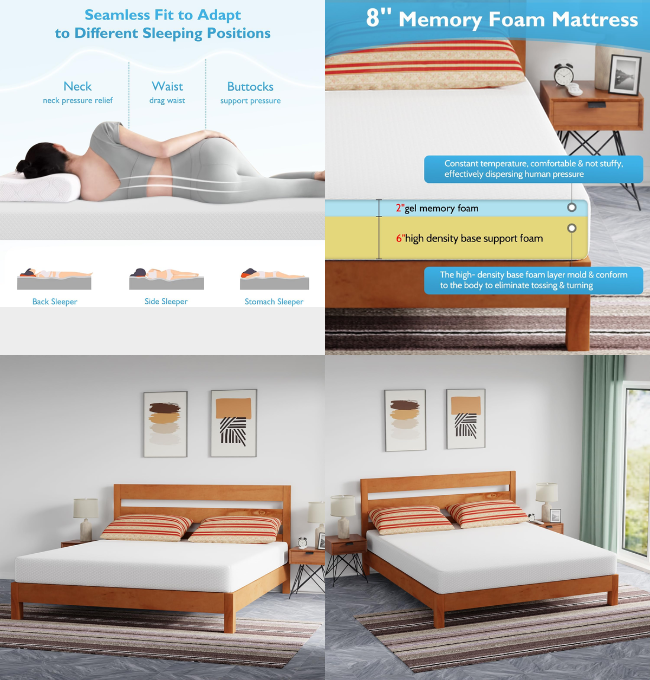 FDW 8 inch Gel Memory Foam Mattress for Cool Sleep & Pressure Relief/Medium Firm Mattresses/CertiPUR-US Certified/Bed-in-a-Box/Pressure Relieving,California King