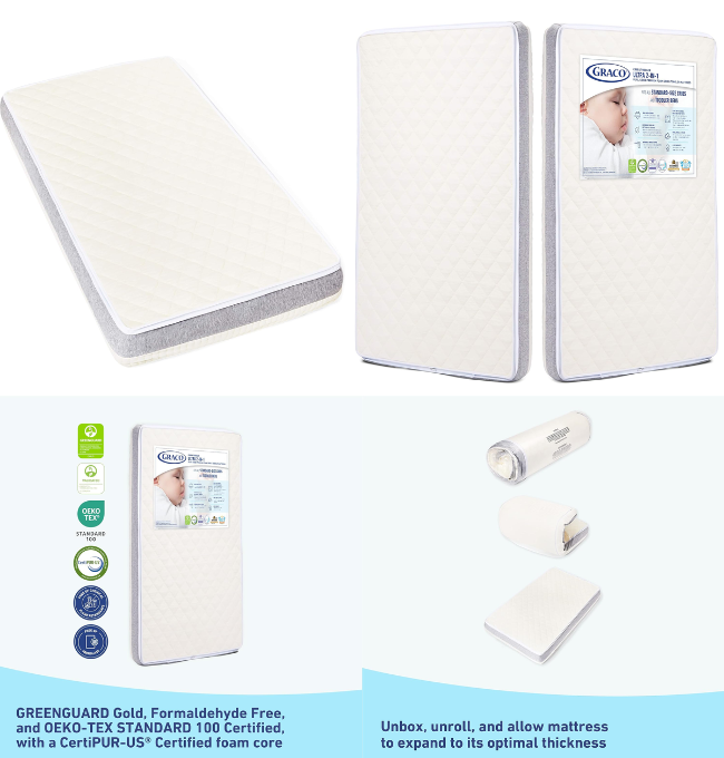 Graco Ultra 2-in-1 Premium Dual-Sided Crib & Toddler Mattress - GREENGUARD Gold and Oeko-TEX Standard 100 Certified, CertiPUR-US Certified Foam, 2-Sided Mattress Fits Any Brand of Crib & Toddler Bed