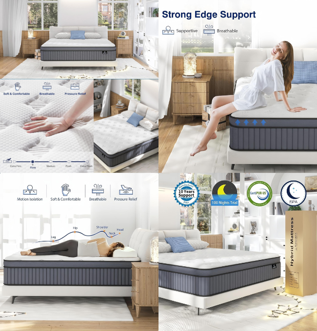 King Size Mattress - Upgrade Strengthen - 14 Inch Firm Hybrid King Mattress in a Box, Mattress King With High density Memory Foam and Independent Pocket Springs, Strong Edge Support, Release Pressure