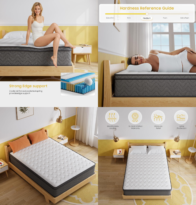 PHYAIR Full Mattress, 12 Inch Innerspring Hybrid Mattress in a Box, Individually Pocket Coils for Motion Isolation & Cool Sleep, Queen Bed for Back Pain,CertiPUR-US,100 Nights Trial