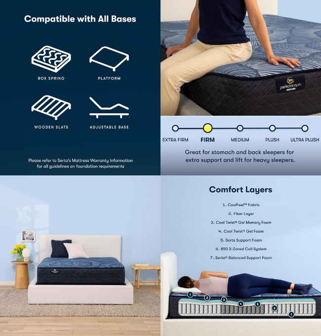 Serta Perfect Sleeper Hybrid Standard 12" King Mattress - Firm, Cooling Gel Memory Foam, Pocket Innersprings for Motion Isolation, Edge Support, CertiPUR-US Certified - Pacific Peace