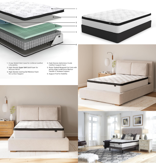 Signature Design by Ashley Queen Size Chime 12 Inch Medium Firm Hybrid Mattress with Cooling Gel Memory Foam