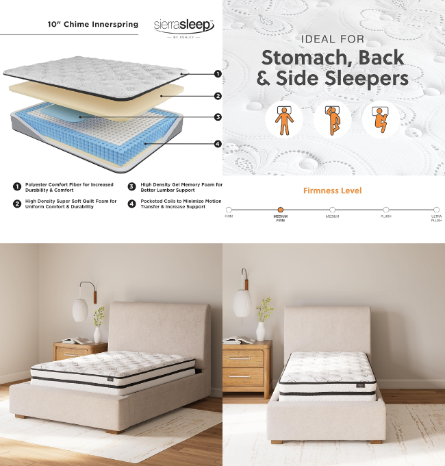 Signature Design by Ashley Twin Size Chime 10 Inch Medium Firm Hybrid Mattress with Cooling Gel Memory Foam