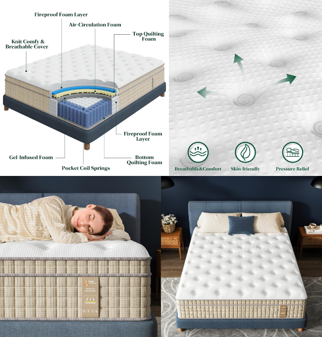 VISCOFLEX King Mattress, Luxury 12 Inch King Size Mattress in a Box, Best Firm Innerspring Mattress King Size with Upgrade Pocket Springs for Lumbar Support & Back Pain Relief, Non-Toxic & Odor